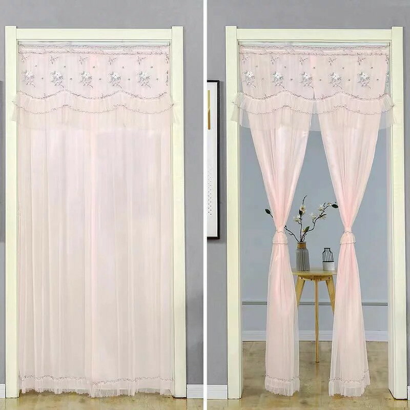 のれん ロング レース フラワー柄 姫系二重タイプ 暖簾 間切り