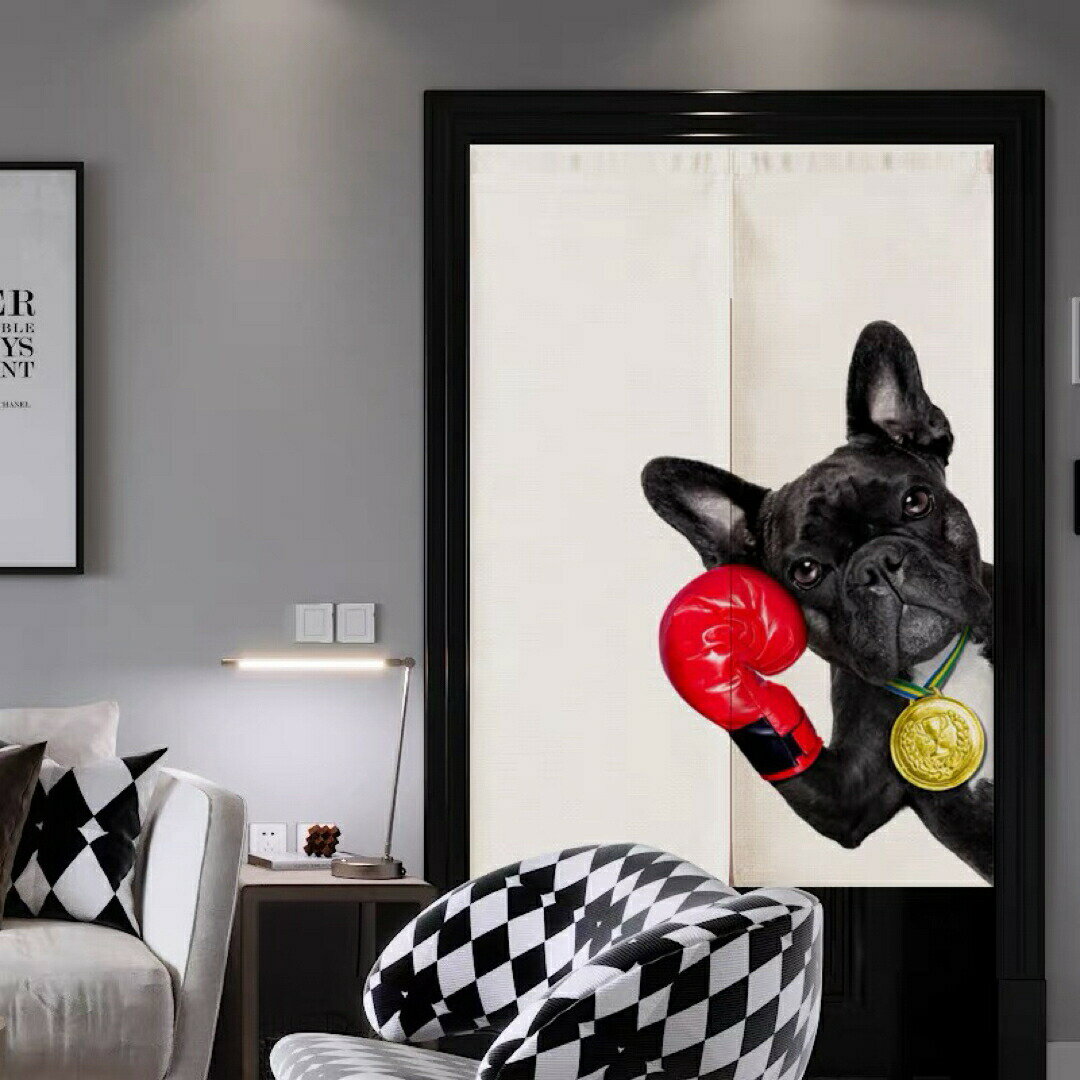 フレンチ・ブルドッグ雑貨　のれん ロング 暖簾 犬柄 イヌ 間仕切り 洋風