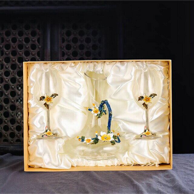 高級ワイングラス 3点セット ★ 花柄 シャンパン グラス