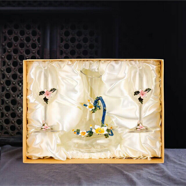 高級ワイングラス 3点セット ★ 花柄 シャンパン グラス