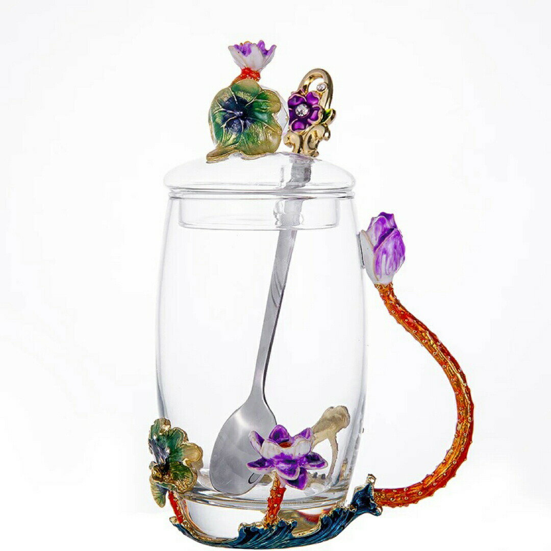 花柄 コーヒーカップ ガラス製 ティーカップ 3点セット食器 コーヒーカップ