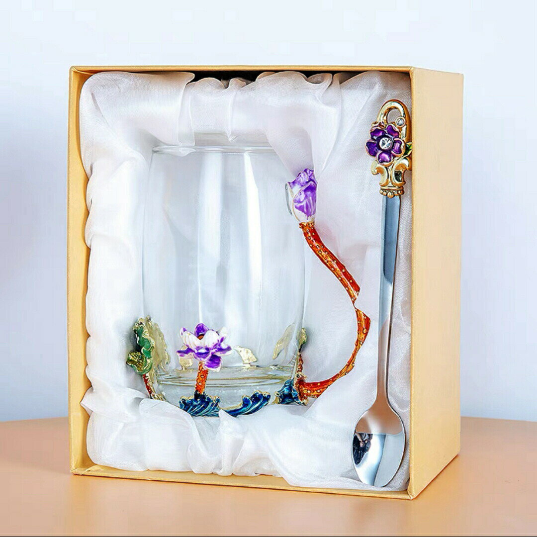 花柄 コーヒーカップ ガラス製 ティーカップ 2点セット食器 コーヒーカップ