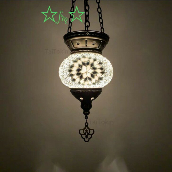 ボヘミア調 トルコ モロッコ風ペンダントライト ．手作りモザイクステンドグラス アンティーク調 シャンデリア 天井照明 電源直結タイプ