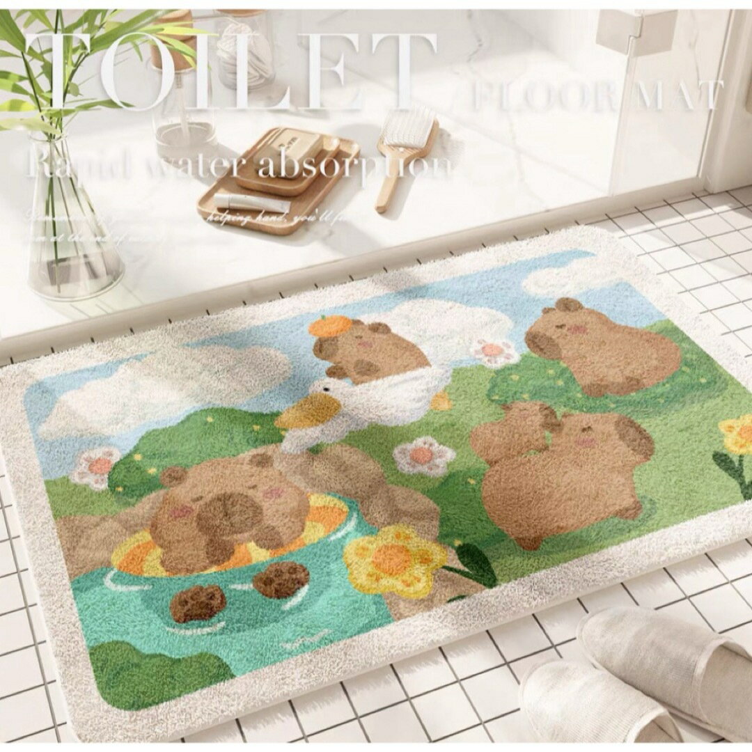 バスマット カピバラ 動物柄 室内マット滑り止め吸水 洗面所マット玄関マット