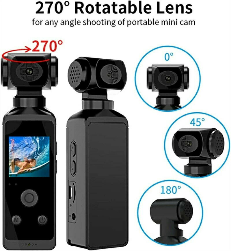 ウルトラ HD 防水アクションカメラ 4KポケットアクションカメラHD液晶画面270°回転可能なWifiミニスポ..