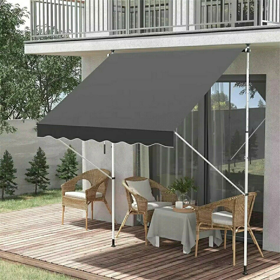 Sun Shades - オーニング つっぱり式 オーニングテント 伸縮タイプ 日よけ 巻き取り式 サンシェード 幅2m/2.5m/3m/3.5m/4m 工事不要 角度 高さの調節が可能 サンシェードとしても使用可能 簡単設置 日除け 雨よけ UVカット コンパクト