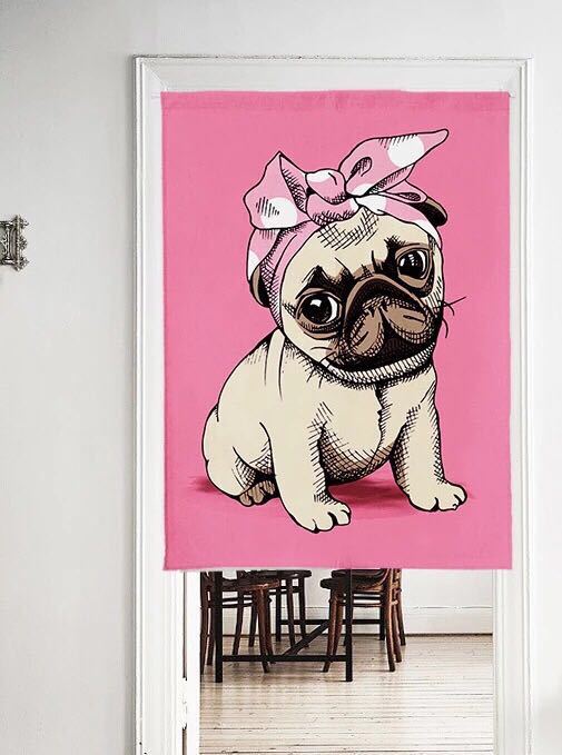 ロング 暖簾 85×120パグ犬 犬柄 イヌ かわいい 間仕切り 洋風
