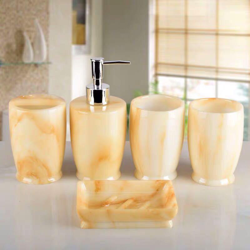 バスルームセット 5点セット ソープディスペンサー 歯ブラシスタンド 石鹸置き コップ 洗面用具