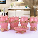 薔薇姫系サニタリー5点セットディスペンサー 歯ブラシスタンド 洗面所 石鹸置き 花柄