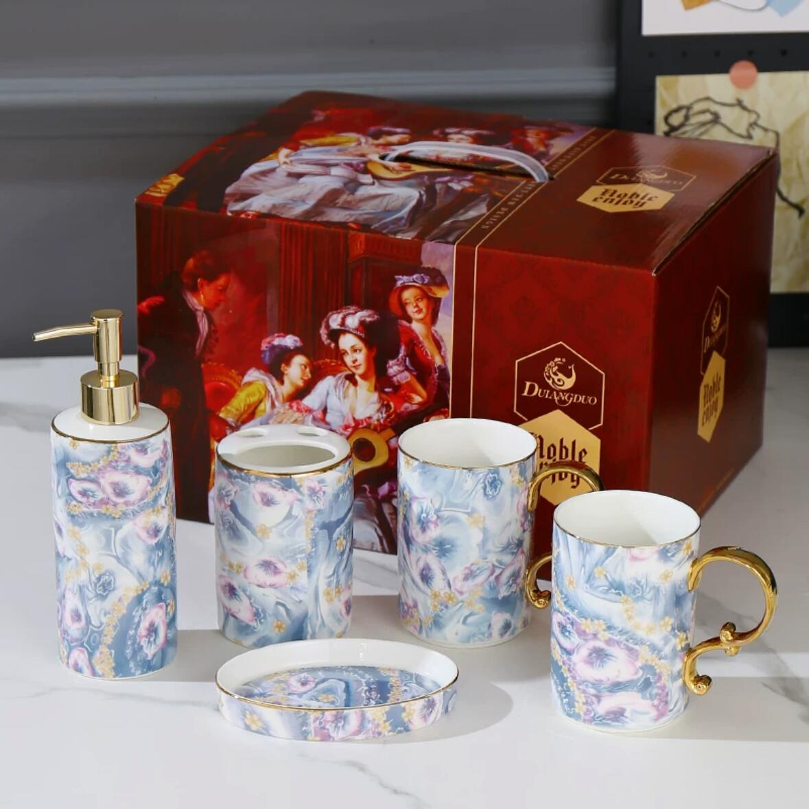 高級 サニタリー5点セットディスペンサー 歯ブラシスタンド ．洗面所用品