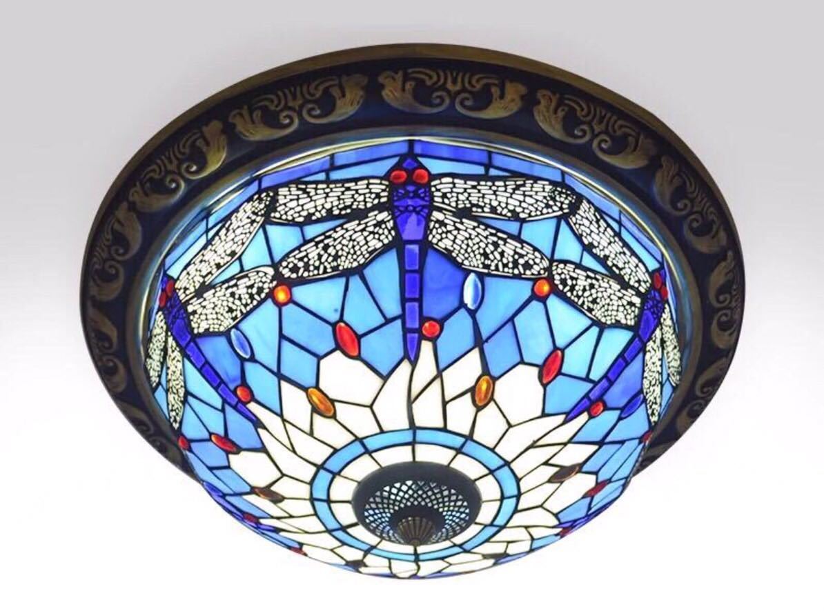 ステンドグラス．ペンダントライト豪華天井照明ステンドグラスランプ ガラス工芸品． 電源直結タイプ