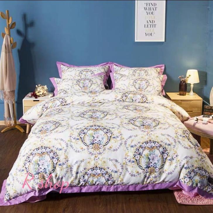 A046375ワイドダブル ベッド用品4点セット 寝具 ボックスシーツ　枕カバー掛け布団カバー ベッドカバー