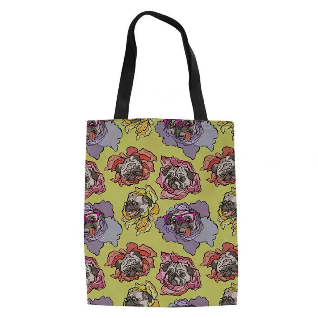 トートバッグ コットン 肩掛け 散歩バッグ パグ雑貨 パグシリーズ 犬 PUG