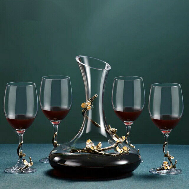 Wine Glasses - 高級ワイングラス 5点セット ワインディキャンタ 花柄 シャンパン グラス