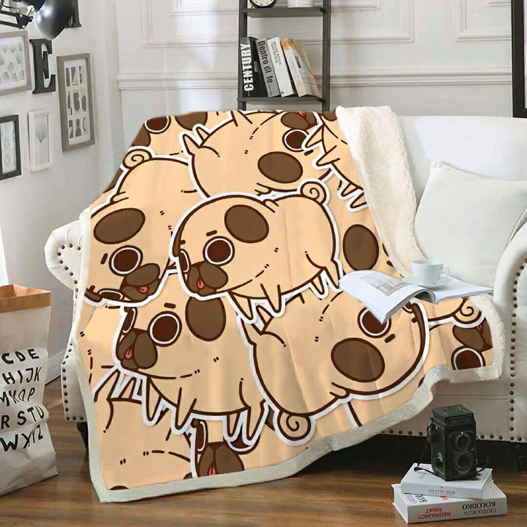 可愛い 毛布 ブランケット ひざ掛け かけ布団100x150パグ雑貨