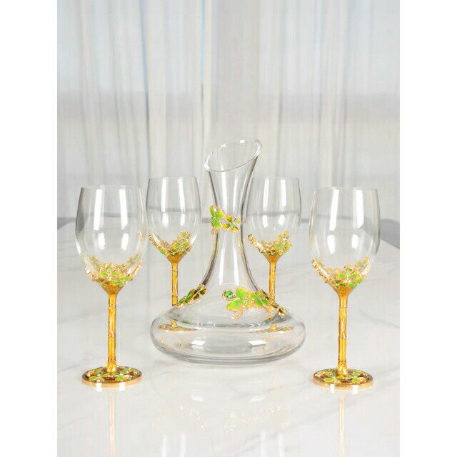 高級ワイングラス 5点セット ワインディキャンタ 花柄 シャンパン グラス