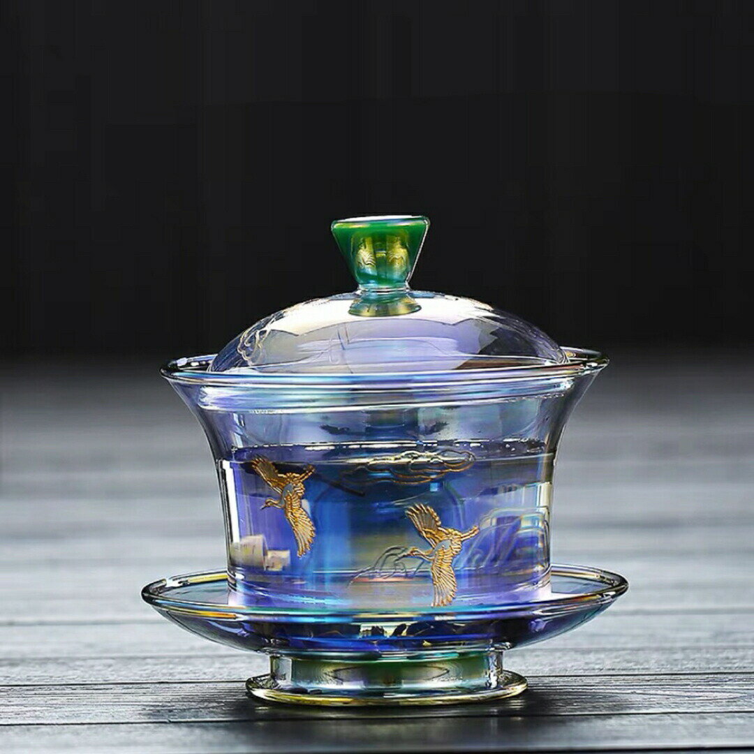 高級 蓋碗 茶杯セット おしゃれ 耐熱ガラス製の中国茶器 1客