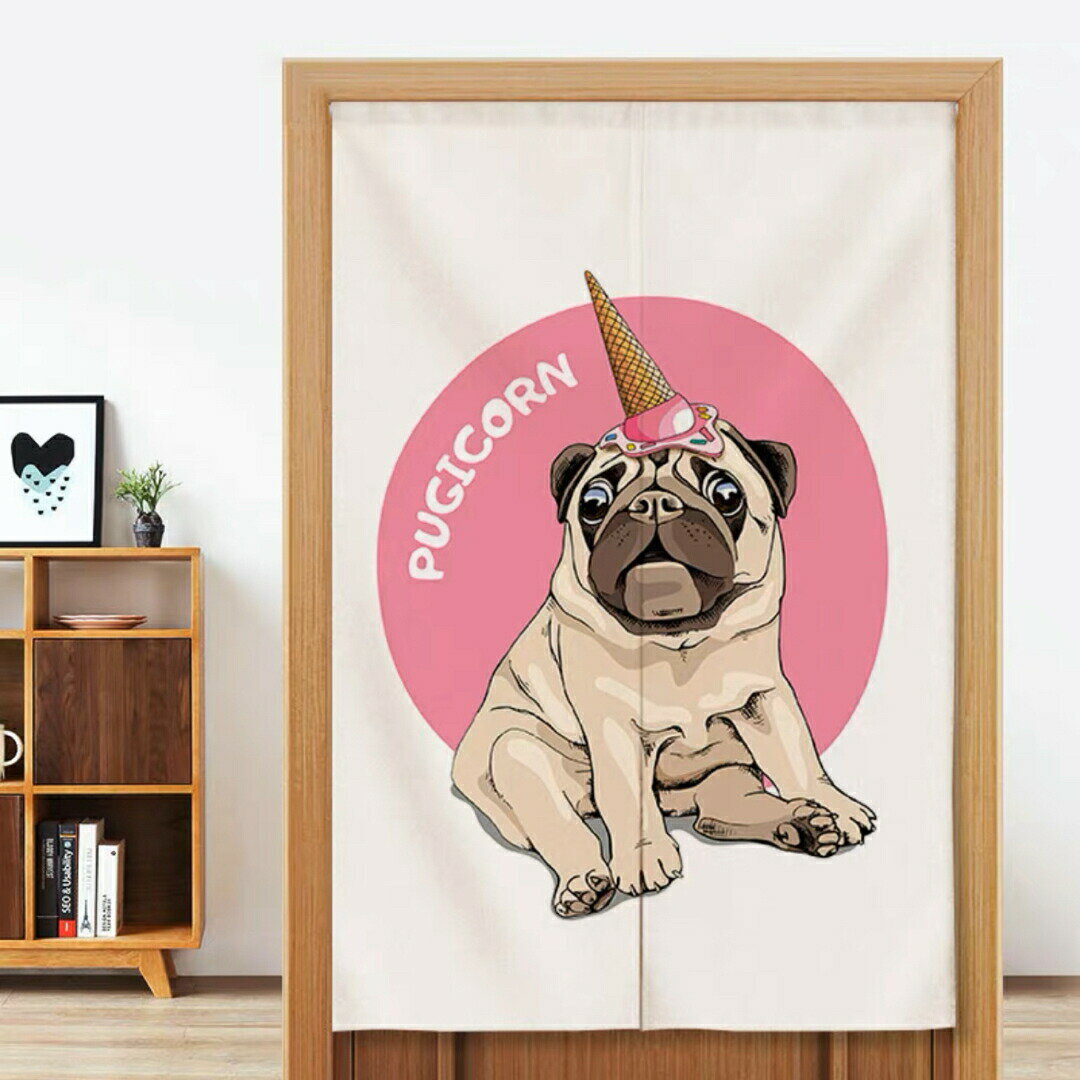 パグ のれん ロング 暖簾PUG犬柄 イヌ 間仕切り 洋風 おしゃれ パグ雑貨
