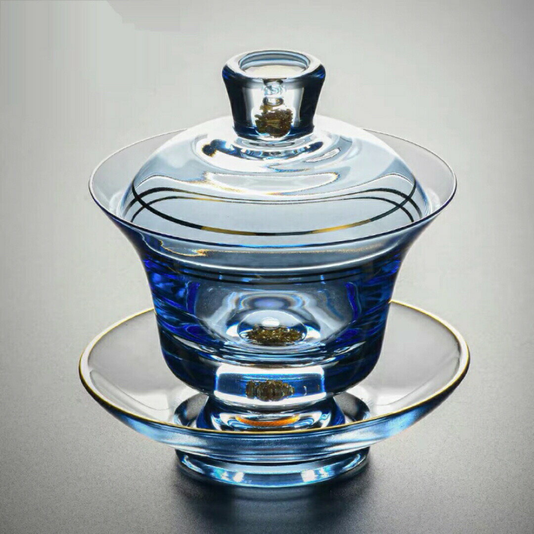 蓋碗 茶杯セット 金箔入れ おしゃれ 耐熱ガラス製の中国茶器 1客