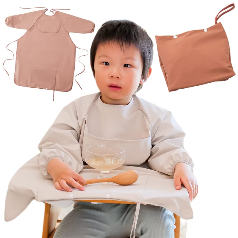 • 高品質 テーブルクロス一体型 お食事エプロン 上ポケット シンプル子供用 エプロン 子供 お食事スタイ 長袖 ロング 食べこぼし 離乳食 防水 赤ちゃん エプロン ベビースタイ 柔らかい コンパクト