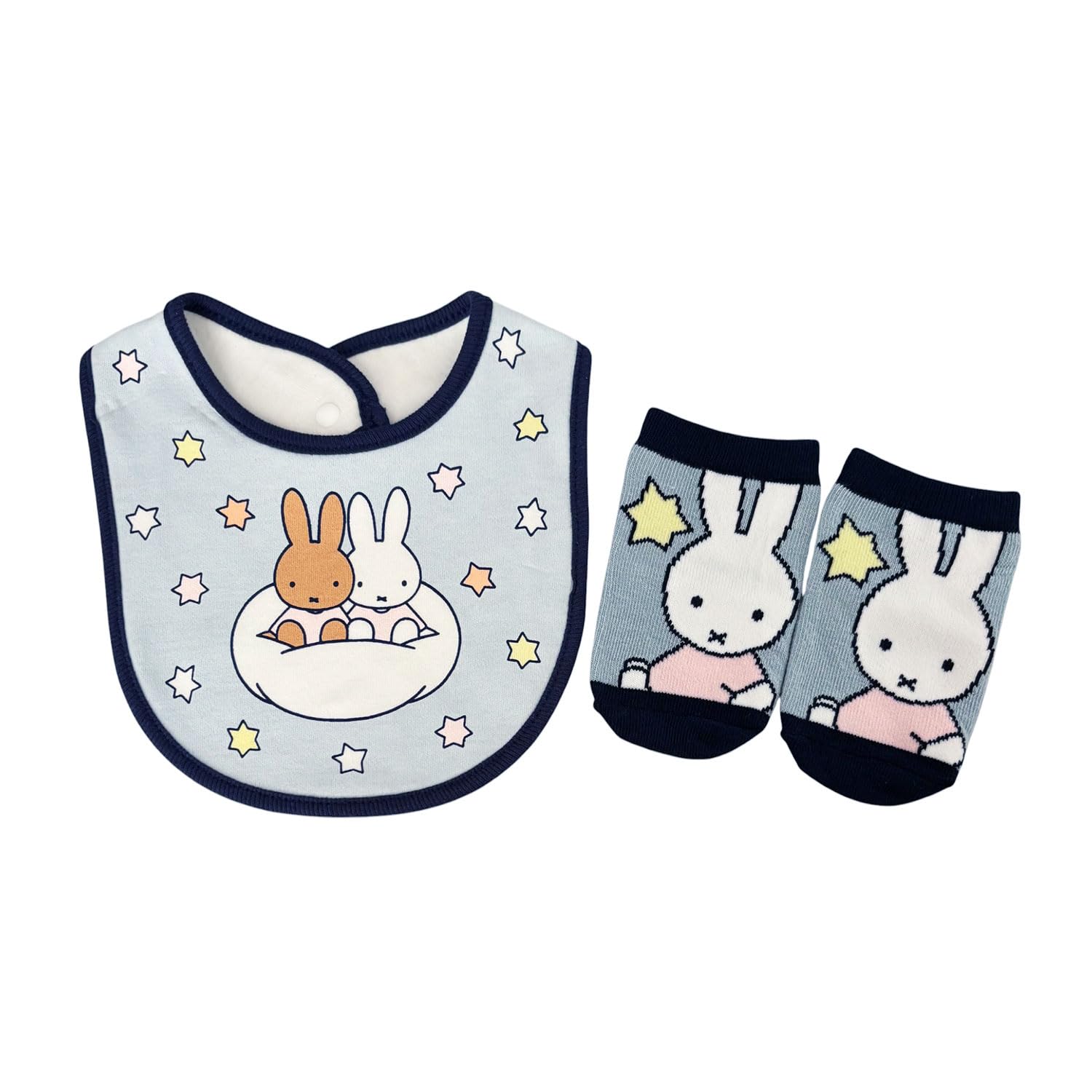 • (C) copyright Mercis bv,1953-2024 • ビブ：約W19×28cm / ソックス約9-12cm • ビブとソックスが一つになったギフトセット • ピブはボタン留め。