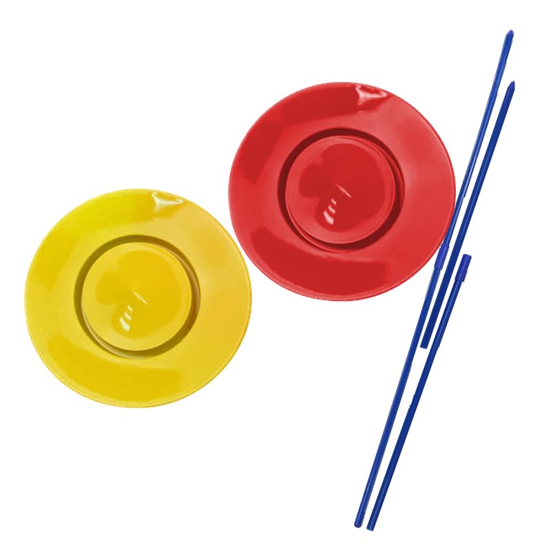 [DOYOUCOTO]【赤・黄】皿回しセット 2枚組 棒付き さらまわし ジャグリング大道芸 一発芸 道具 パーティー 宴会 余興 プラスチック 新年会 忘年会(3.0)