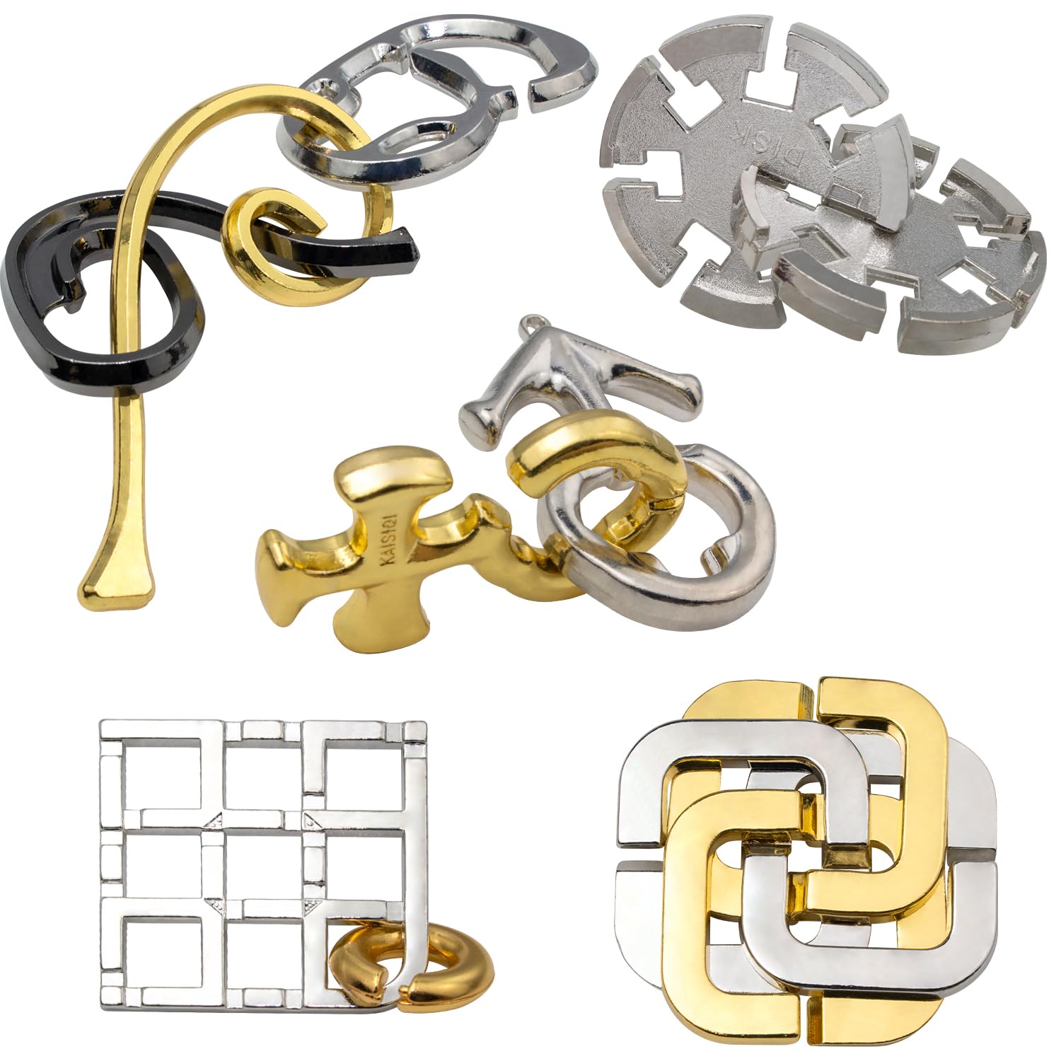 HUAZONTOM 知恵の輪 知恵おもちゃ 5点セット 難易度6～3 リングパズル 知恵玩具 大人 子供 謎解き 暇つぶしグッズ 立体パズル 知育 おもちゃ 銀光の謎シリーズ