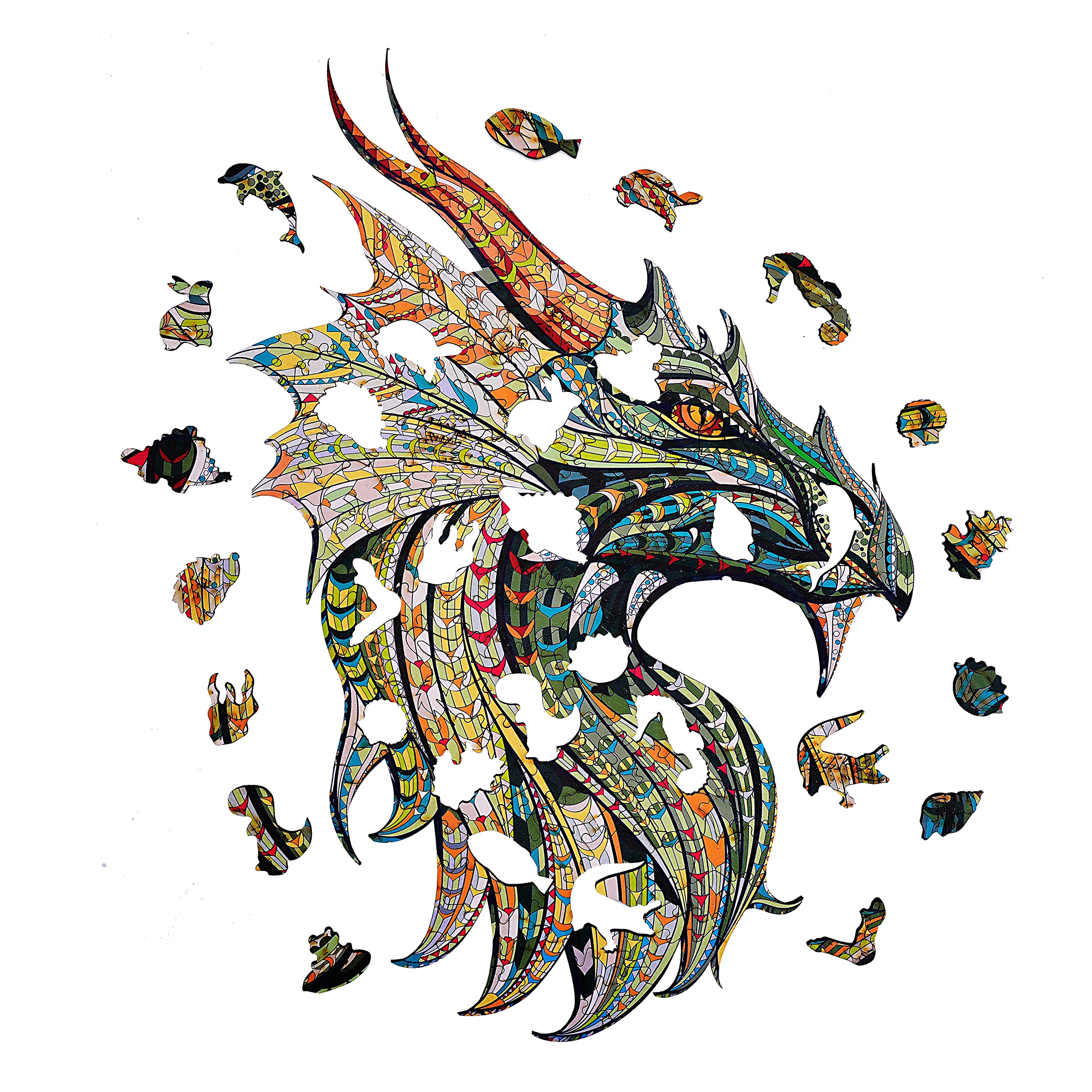 木製パズルジグソーパズル、知育おもちゃ動物の形,青龍、23x33 cm（9x13 inches）、180錠、青少年と大人のための最高の贈り物、ユニークな形のパズル