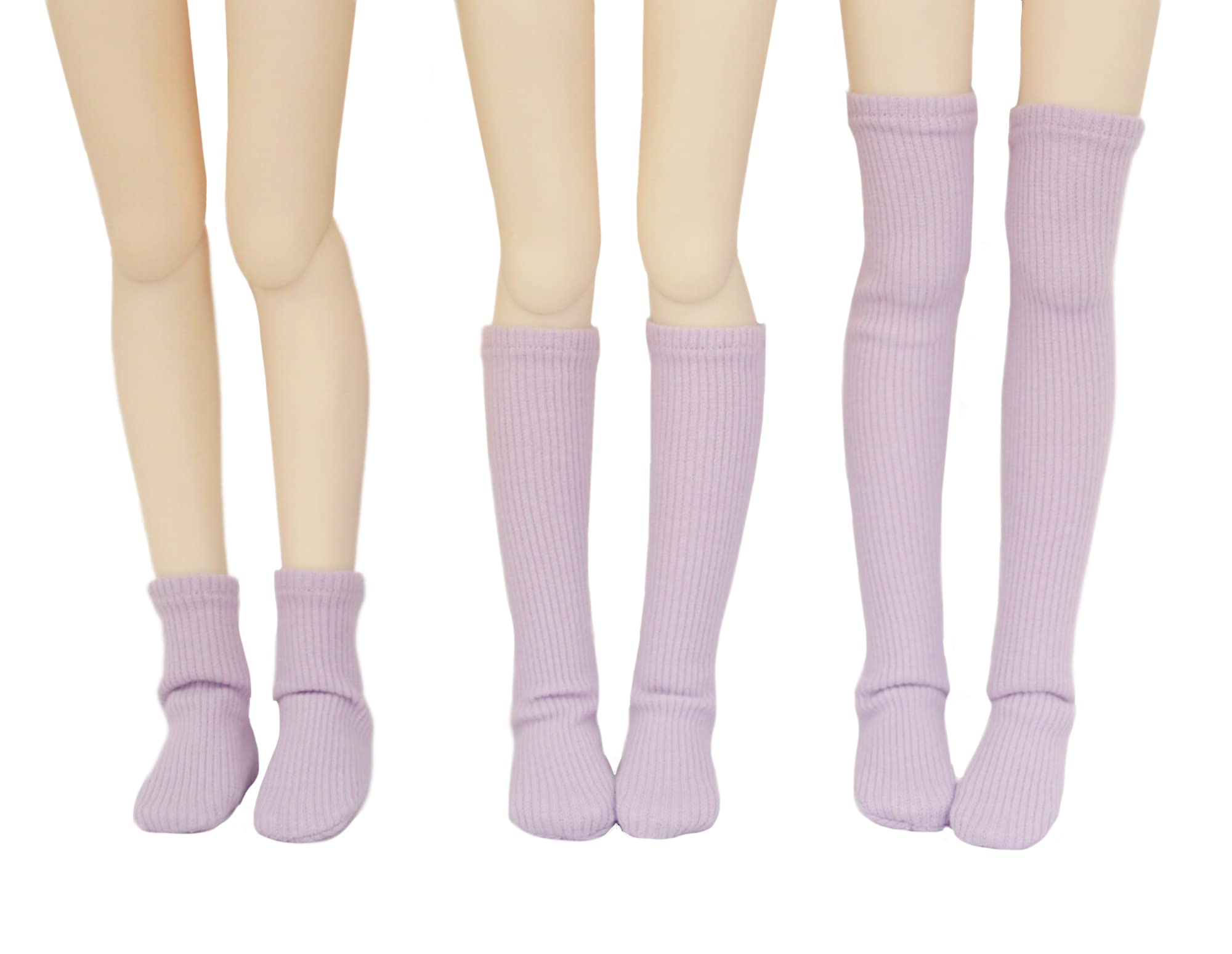 【Petite Marie】1/3 MDD MSD対応 プレーン ソックスベアテレコ3点セットソックス ハイソックス オーバーニーハイソックス 左右指定ソックス ラベンダー 靴下 カジュアル 40cm ドール BJD 人形服【