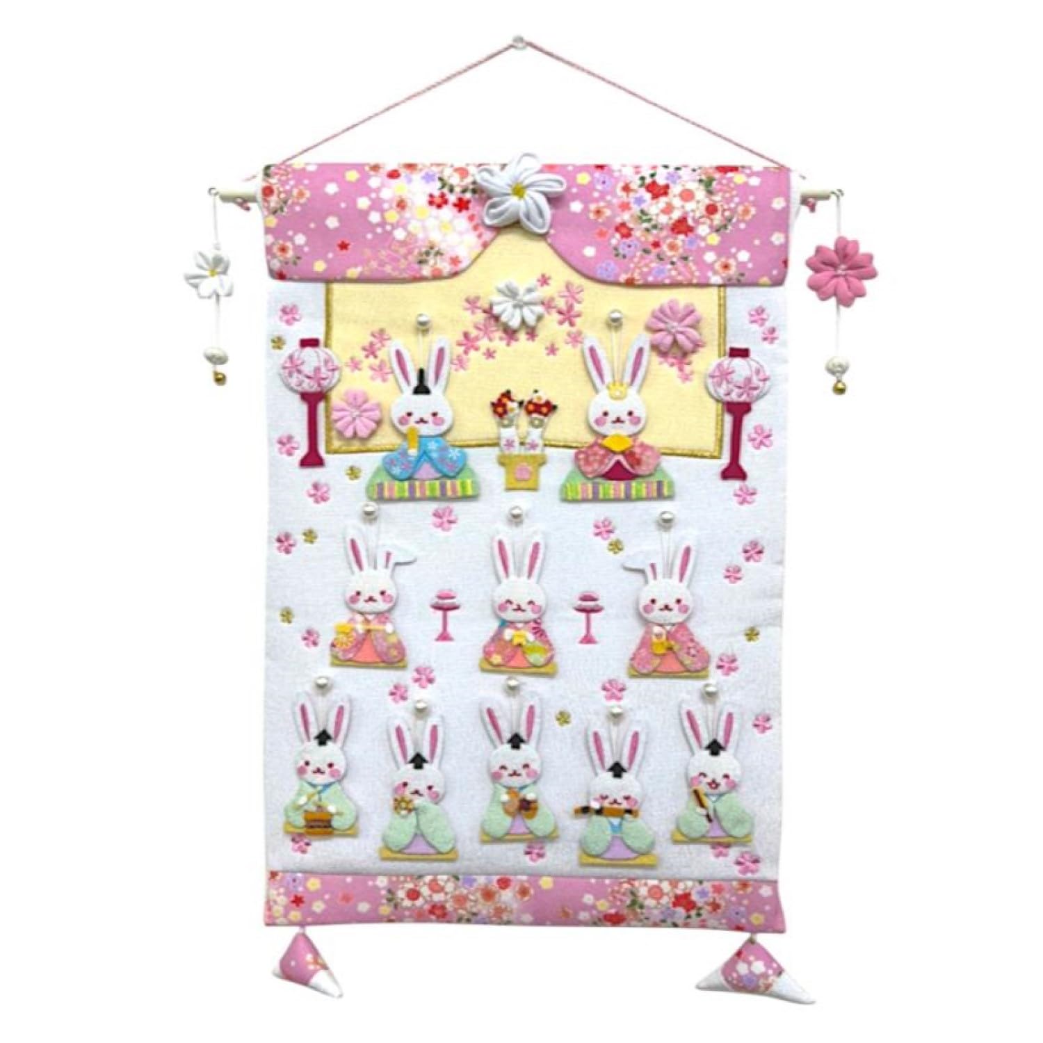 雛人形 吊るし雛 吊るし飾り うさぎのタペストリー 10人飾り 白色 ホワイト タペストリー