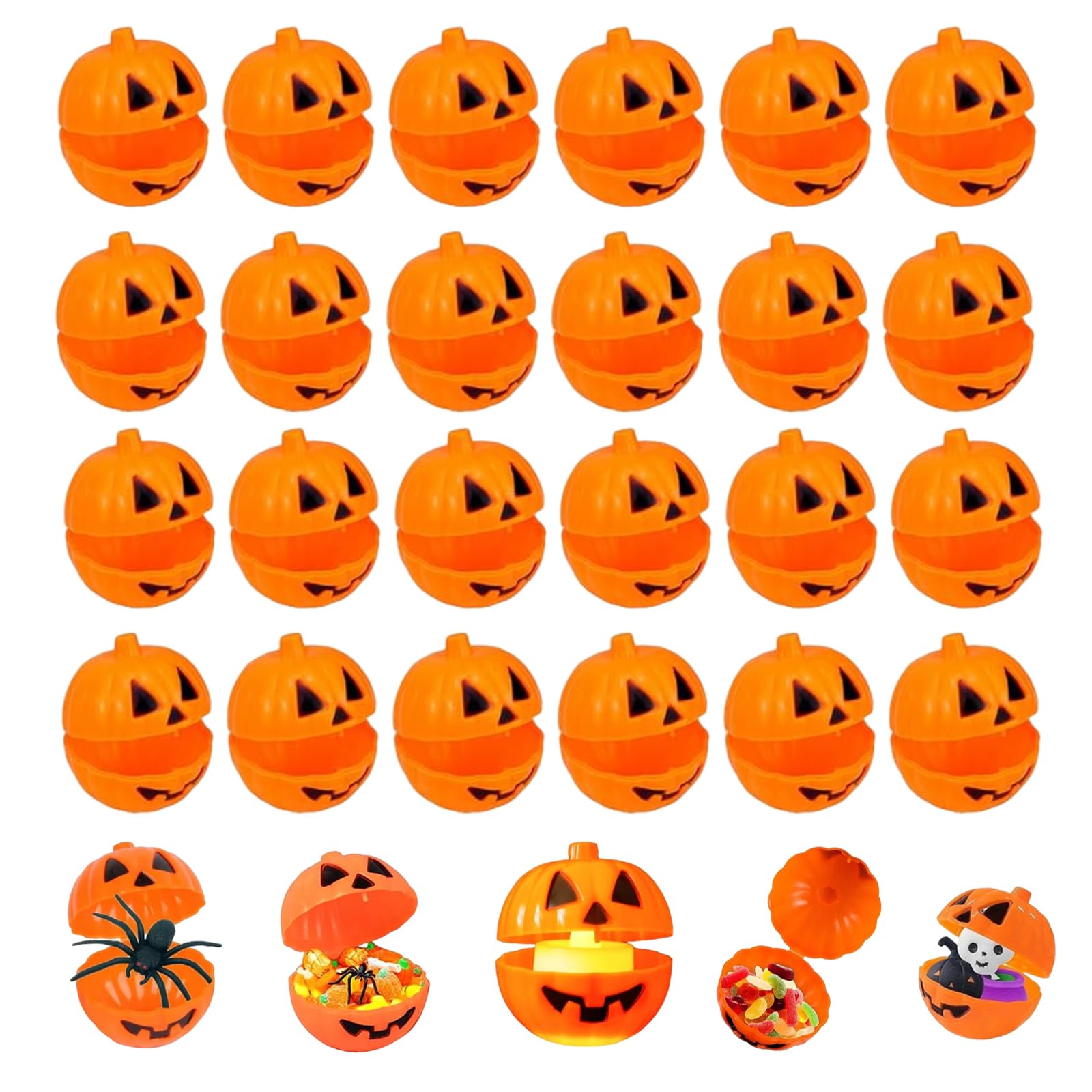 JIMIGUGU ハロウィン飾り カボチャバケ 24 個セット パンプキン型キャンディボックス トリートコンテナ お菓子収納 小物入れ かぼちゃ置物 パーティー装飾用 おしゃれの商品画像