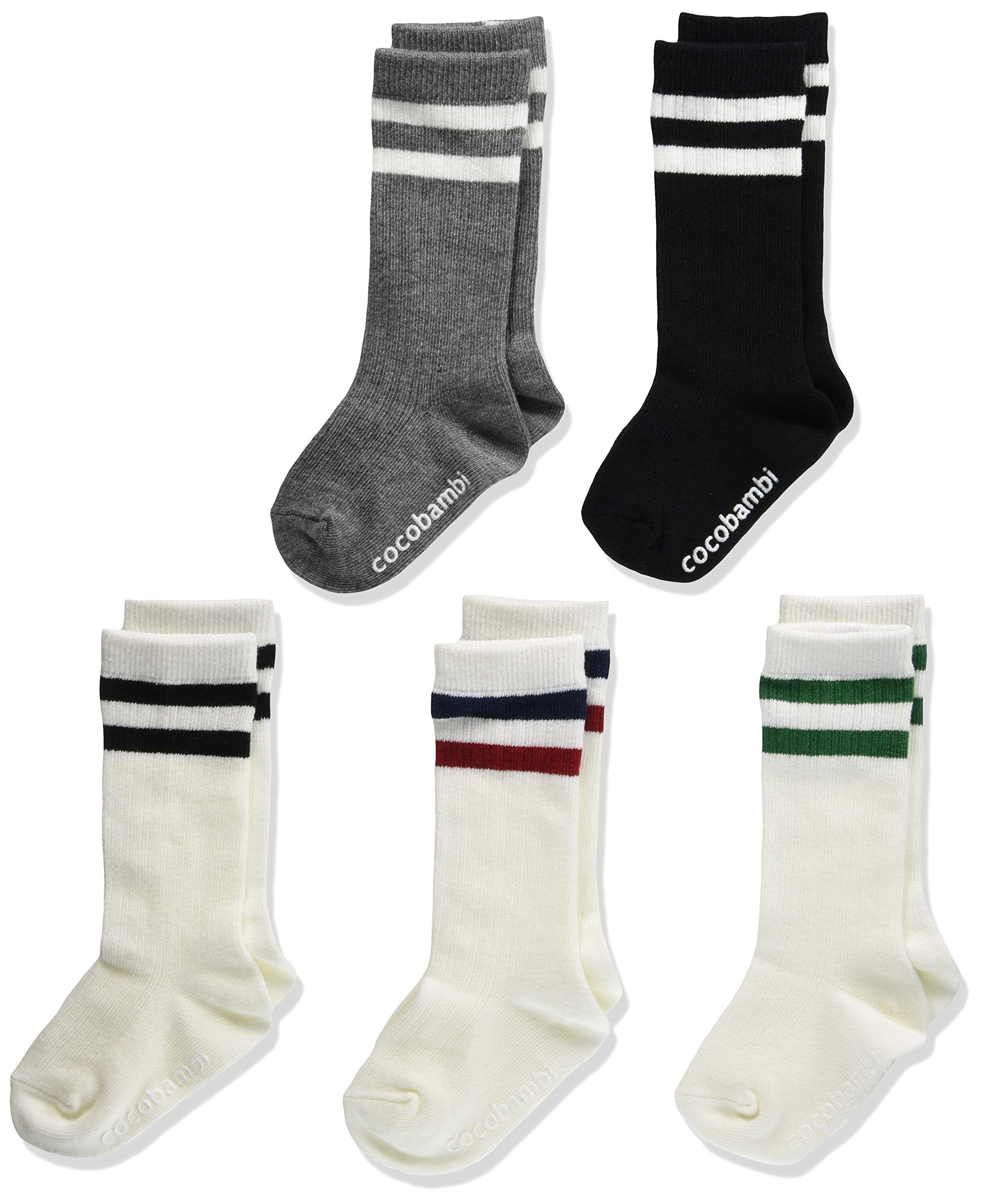 5足組ベビー靴下ハイソックス スポーティ2本ライン スベリ止め付 9cm - 14cm