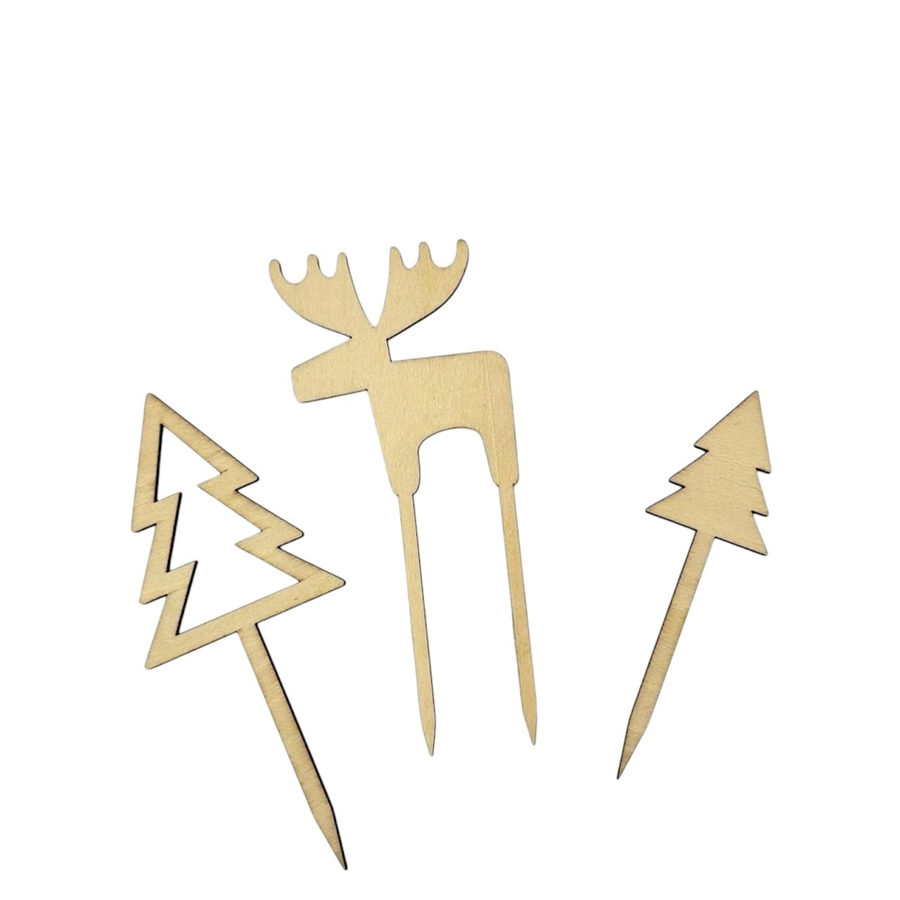 kokoni 【トナカイセット 木製ケーキトッパー】ツリー トナカイセット クリスマス ケーキトッパー【メリークリスマス クリスマスケーキ ケーキ デコレーション 飾り パーティーグッズ オー