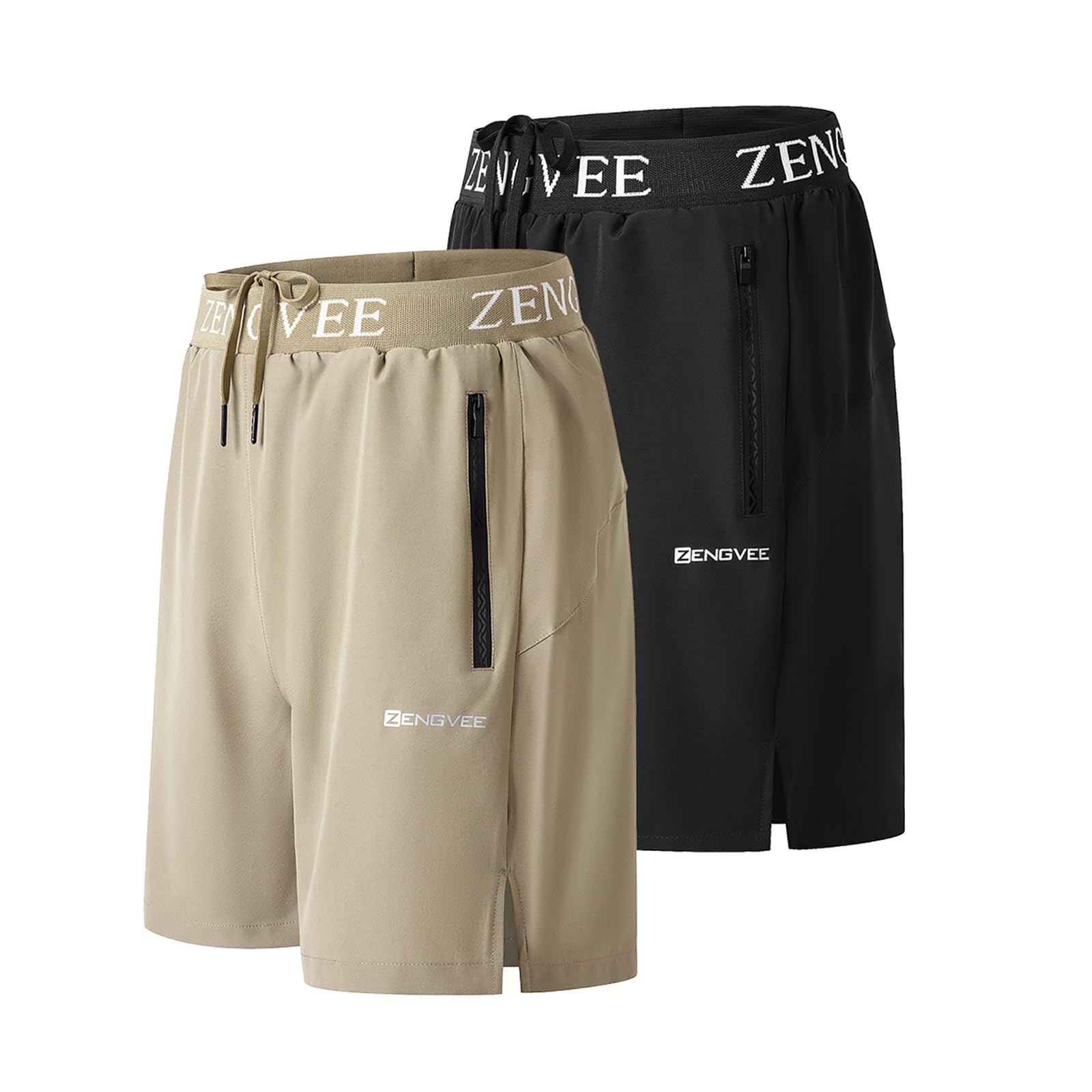 ショーツ 男性 2枚組 短パン メンズ ショートパンツ 男 半ズボン アウトドアパンツ dry 大きい ファスナー付き ギフト プレゼント 父の日 誕生日 -D3000-2-BlackKhaki-XL