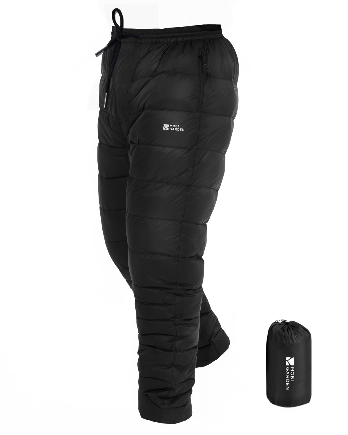 [MOBI GARDEN] ダウンパンツ 高級グースダウン 防寒 超軽量 5～-15℃ 800FPメンズ レディース 撥水加工 保温 アウトドア 冬 登山 暖かい 肌触り良い 寒さ対策 ポケット付き 収納袋（ブラック，L）