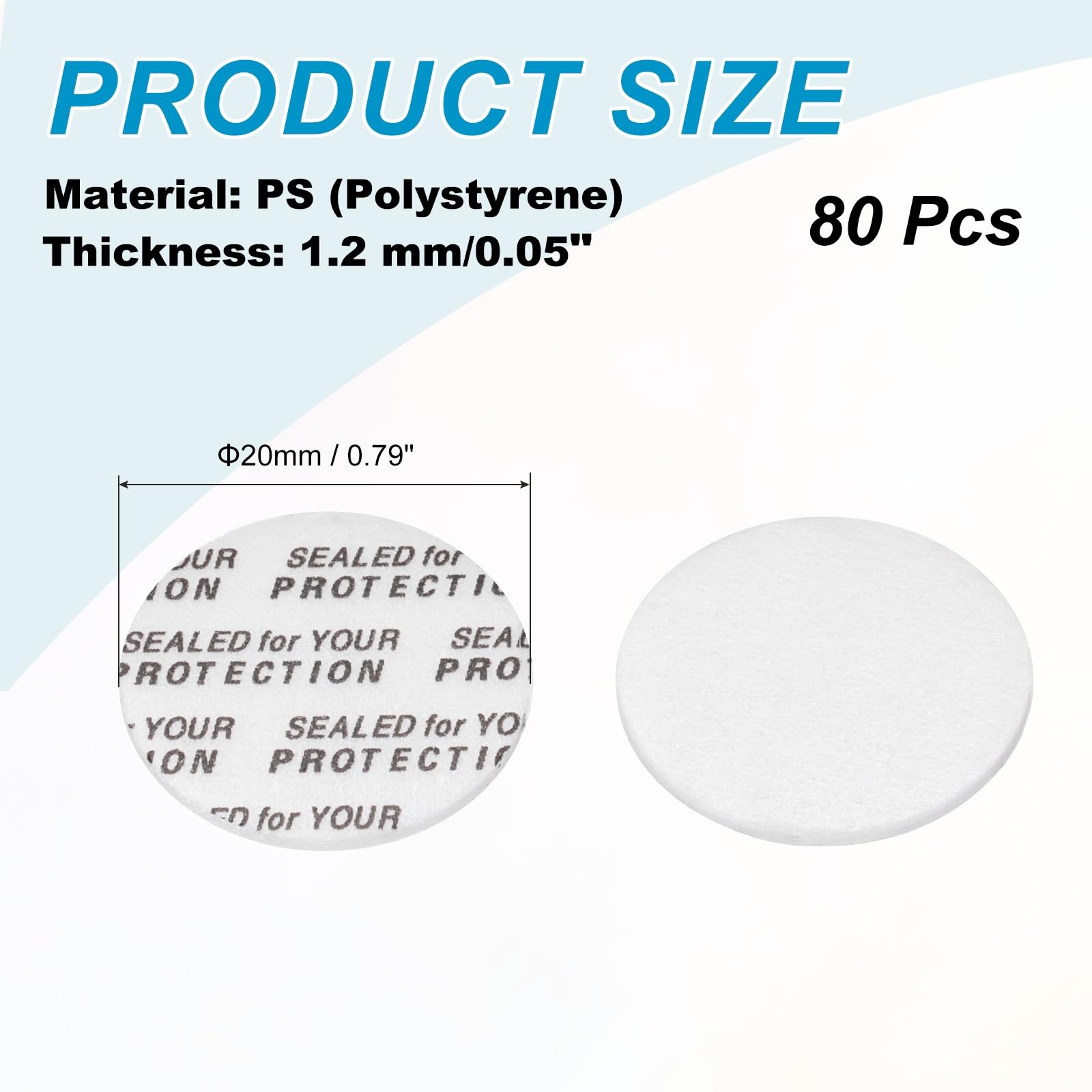 PATIKIL 20mm/0.79" フォーム蓋ライナー 80個の粘着ラウンドPS圧力感知シール プラスチックガラス瓶の蓋キャップ封印用キャップライナー耐タンパー