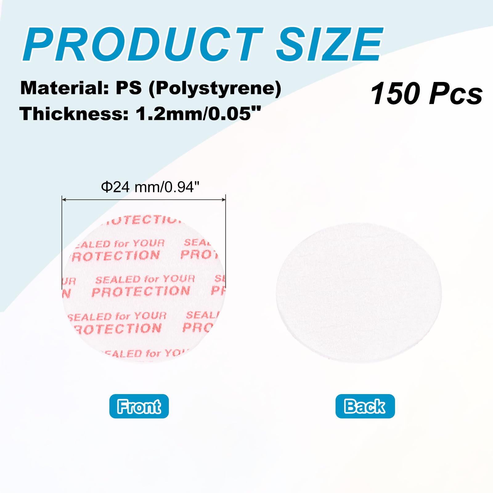 PATIKIL 24mm/0.94" フォーム蓋ライナー 150個 接着剤ラウンドPS圧力感知シール プラスチックガラス瓶の蓋キャップ封印ビアルシール赤テキスト 白