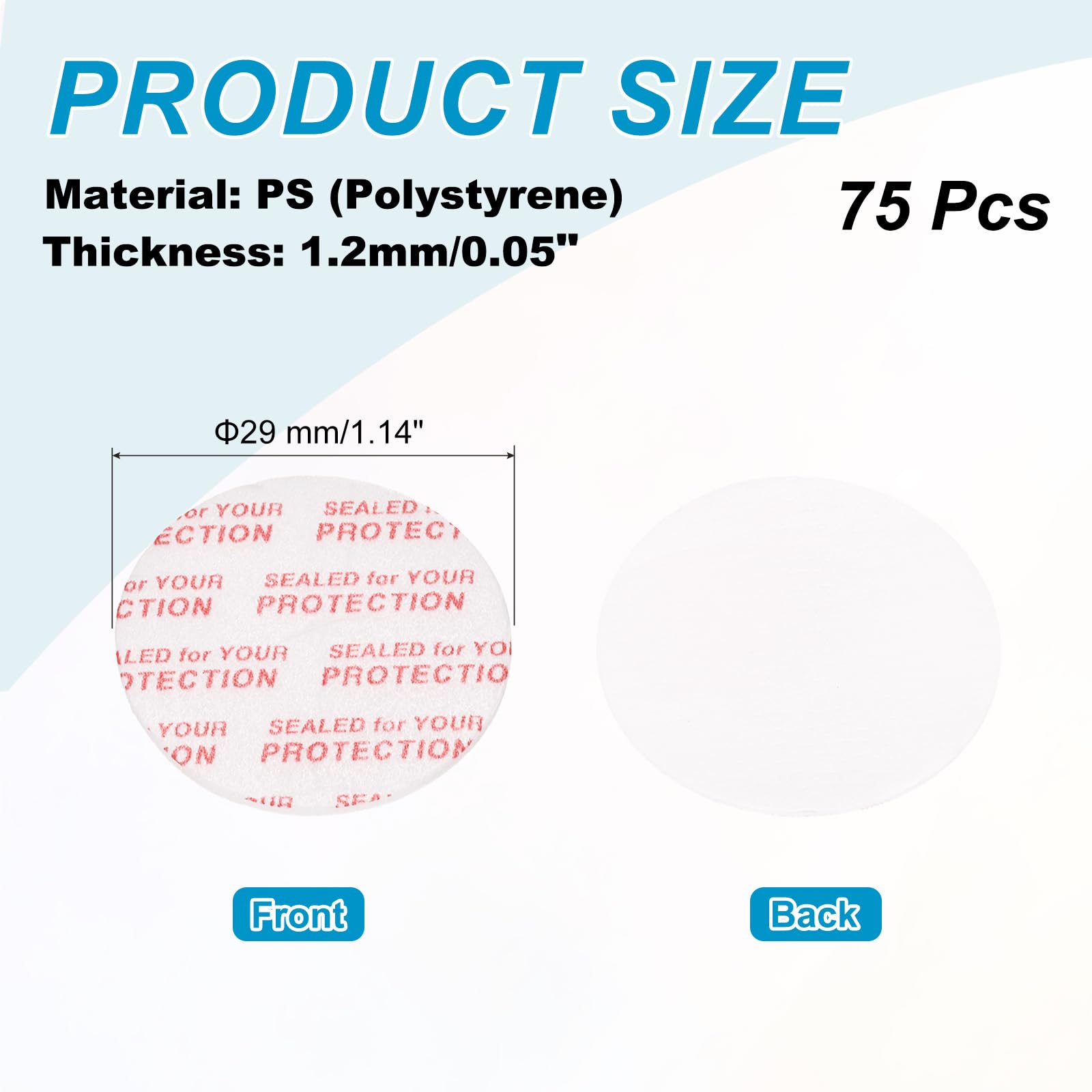 PATIKIL 29mm/1.14" フォーム蓋ライナー 75個の粘着ラウンドPS圧力感知シール プラスチックガラス瓶の蓋キャップ用の封印防止タンパー キャニングビアルシール赤テキスト 白 [2]