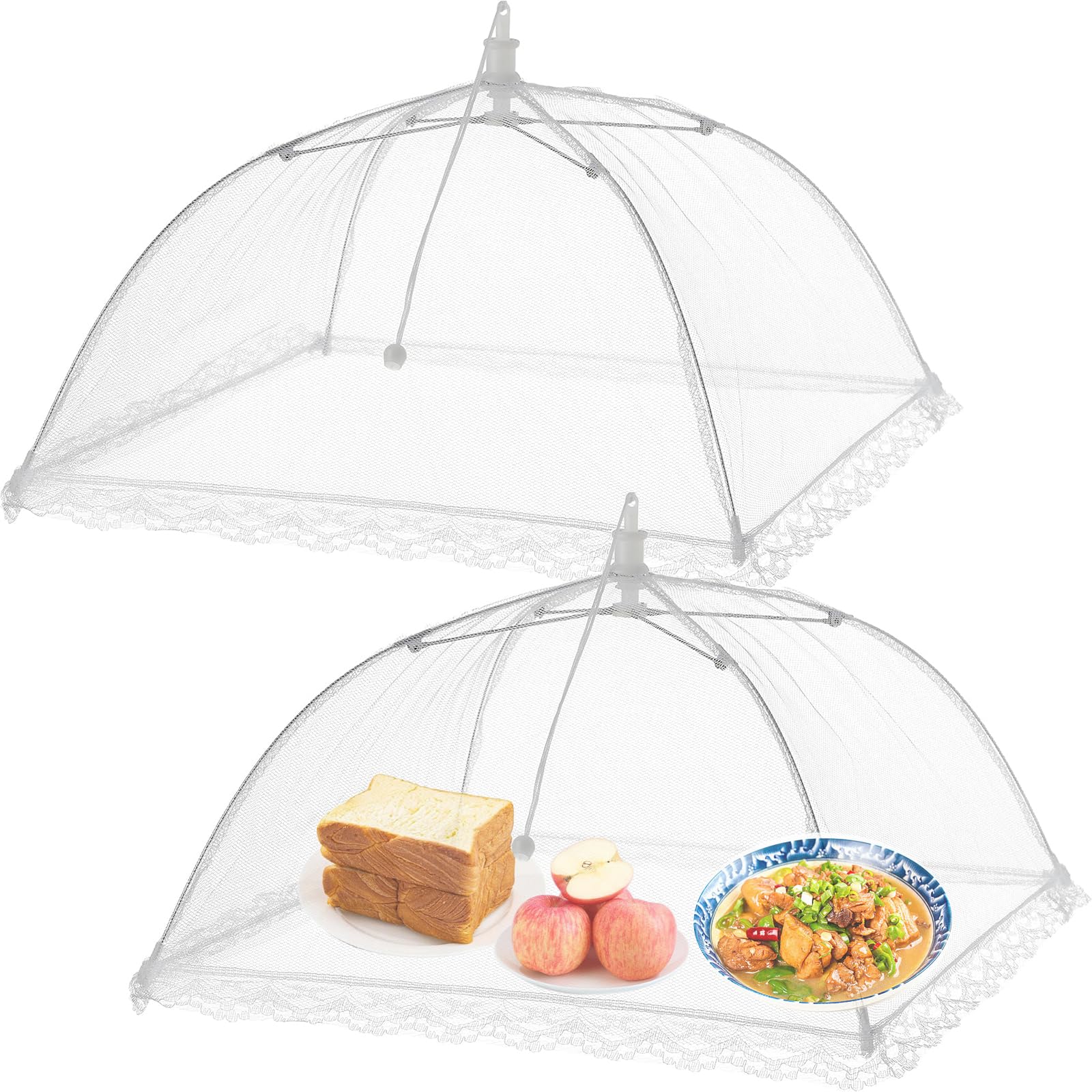 食卓カバー 2本入り 33cm*33cm フードカバー 食品カバー 卓上フードカバー 正方形 折り畳み式 洗える キッチンパラソル 通気性 ぶら下げ式 猫よけ 虫除け 食卓覆い 蝿帳 キッチン用品 細密網糸