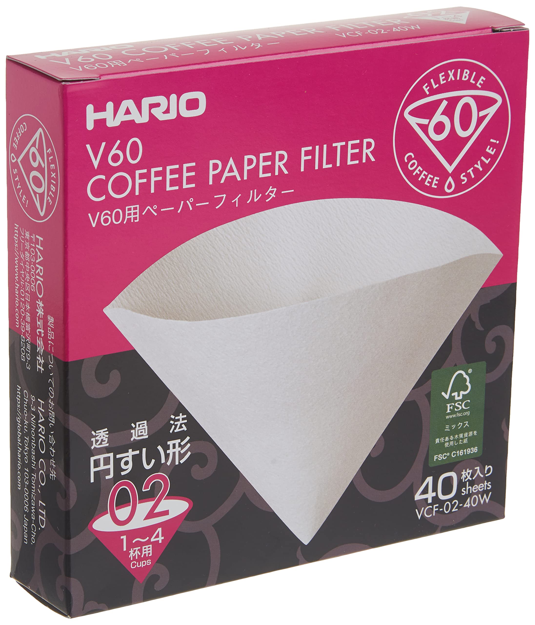 V60用ペーパーフィルター02W 40枚箱入 VCF-02-40W 1～4杯用