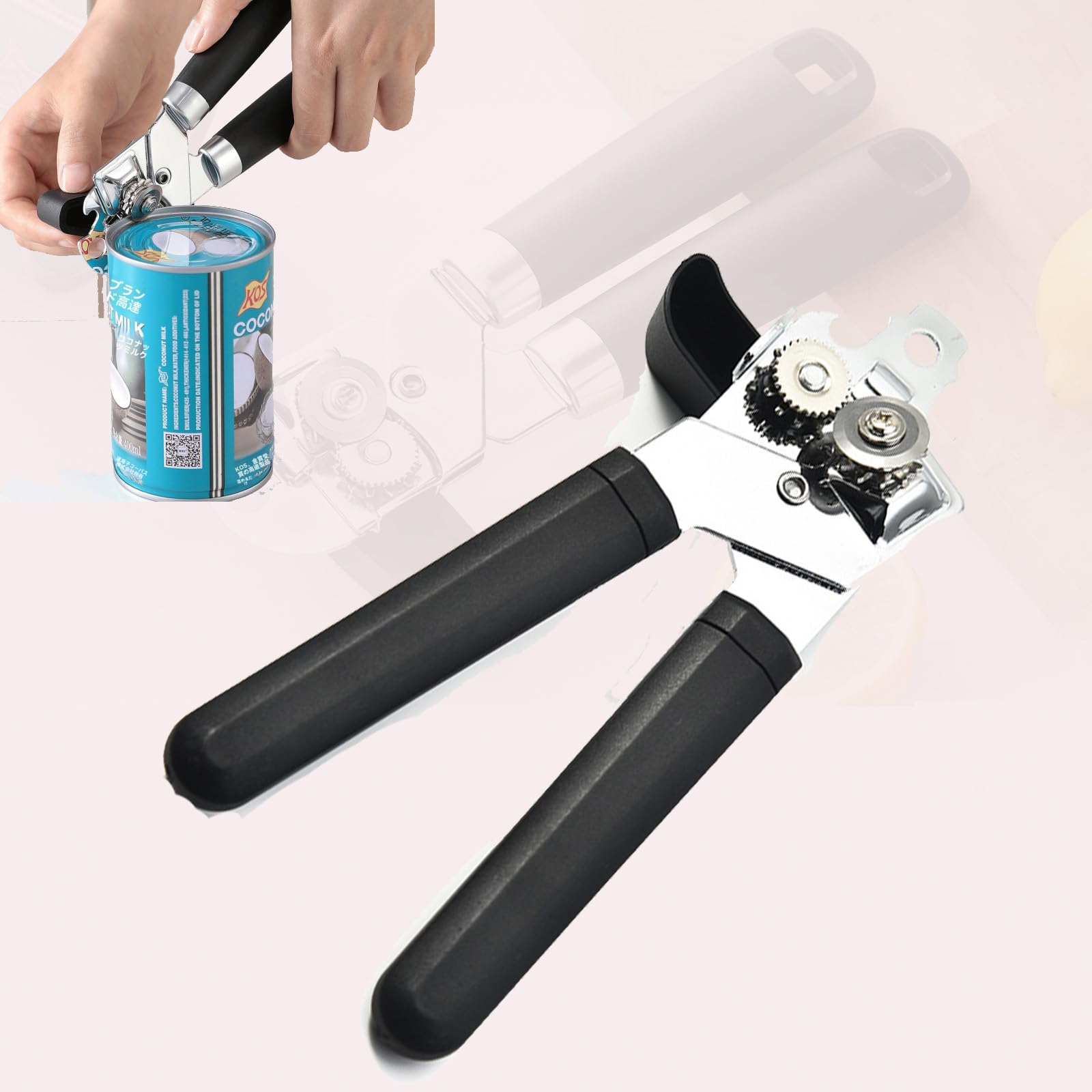 缶切り 3-in-1 ステンレススチール 手動缶切り 安全滑らかなエッジ 頑丈ブレード 回転 完璧 キッチンヘ..