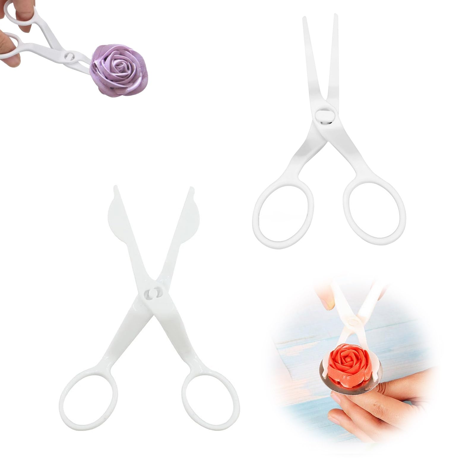 TVETE リフターはさみ ケーキフラワーリフター はさみ【2個セット】プラスチック製 ケーキハサミ 転送菓子ツール diy ケーキデコレーション お菓子作り シュガー クリーム デコレーション飾