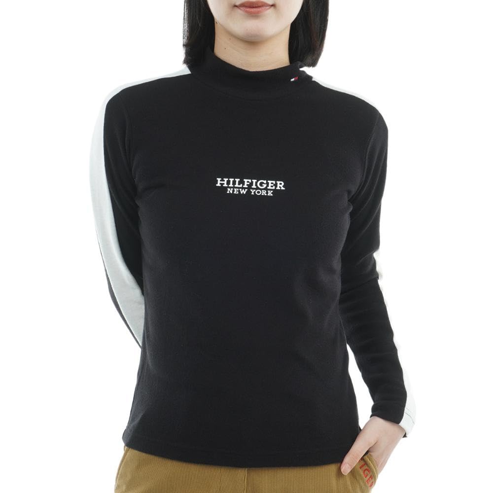[トミー ゴルフ] クラシック TOMMY HILFIGER GOLF(トミー ヒルフィガー ゴルフ) レディースゴルフウェア 長袖ライン モックネックシャツ ブラック Sサイズ THLA583