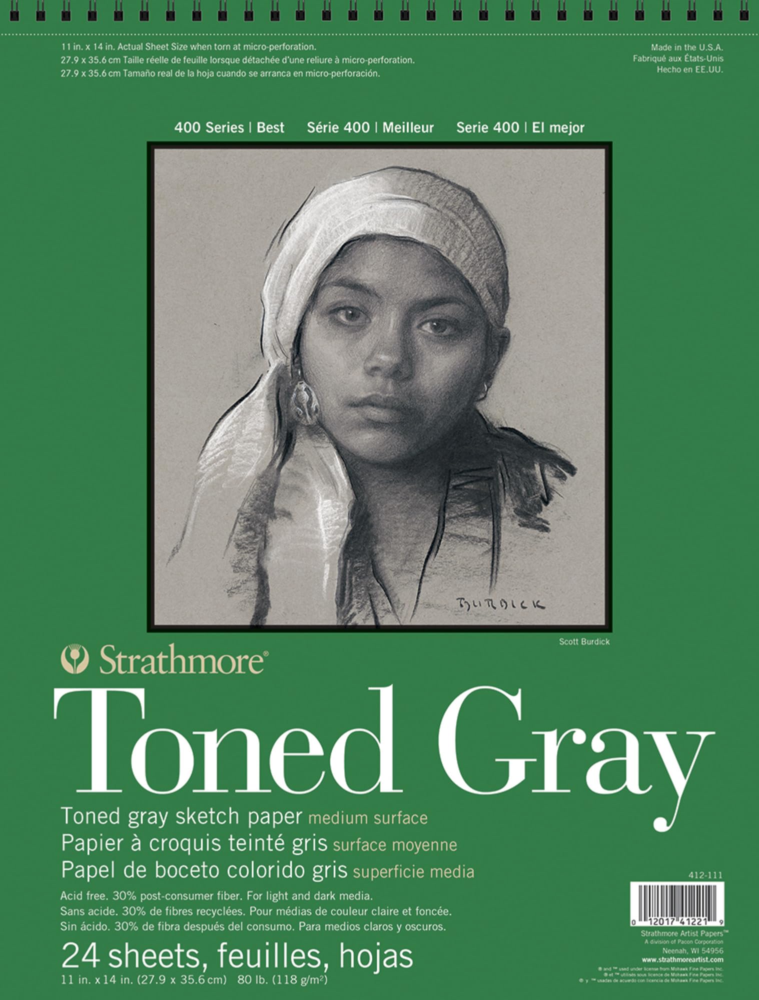 Strathmore Toned Sketch Paper Pad 28cm x 36cm -36kg Grey 24 Sheets