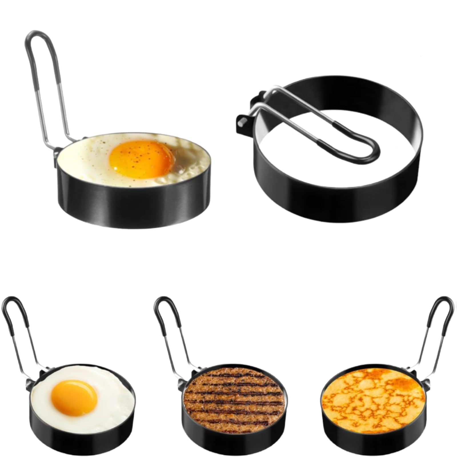 aninako 目玉焼き型 2個セット ステンレス製 取手付き くっつかない 耐熱性 電子レンジ対応 安全設計 お手入れ簡単 卵焼き/ホットケーキ/オムライス用...