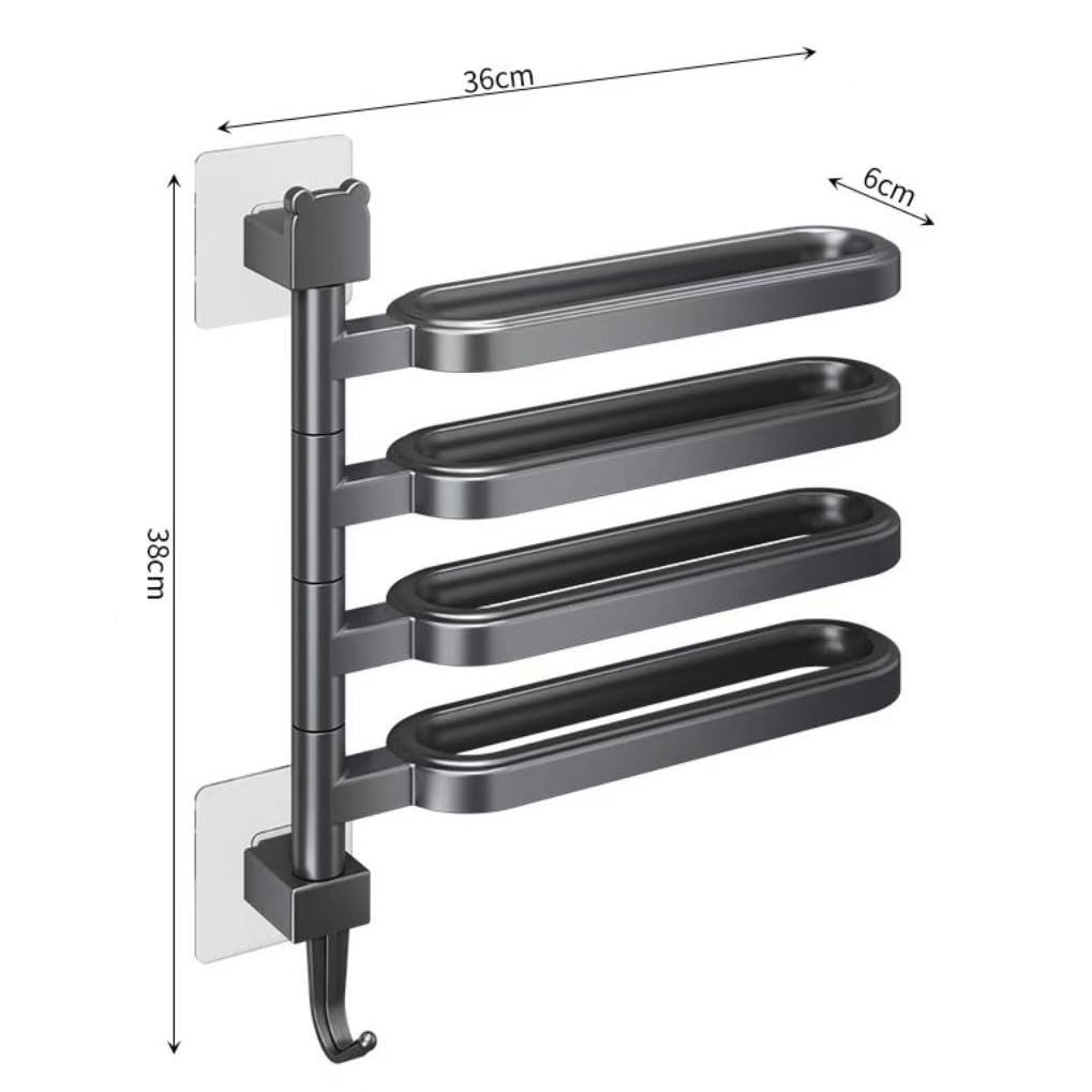 Towel Hangers - タオルハンガー キッチン タオル掛け 4連 回転 180度調整 収納 すのこ 壁掛け 取り付け簡単 耐水性 防錆 コンパクト 多機能 ふきん掛け 洗面所 バスルーム 浴室 寝室 リビング 省スペース ホ