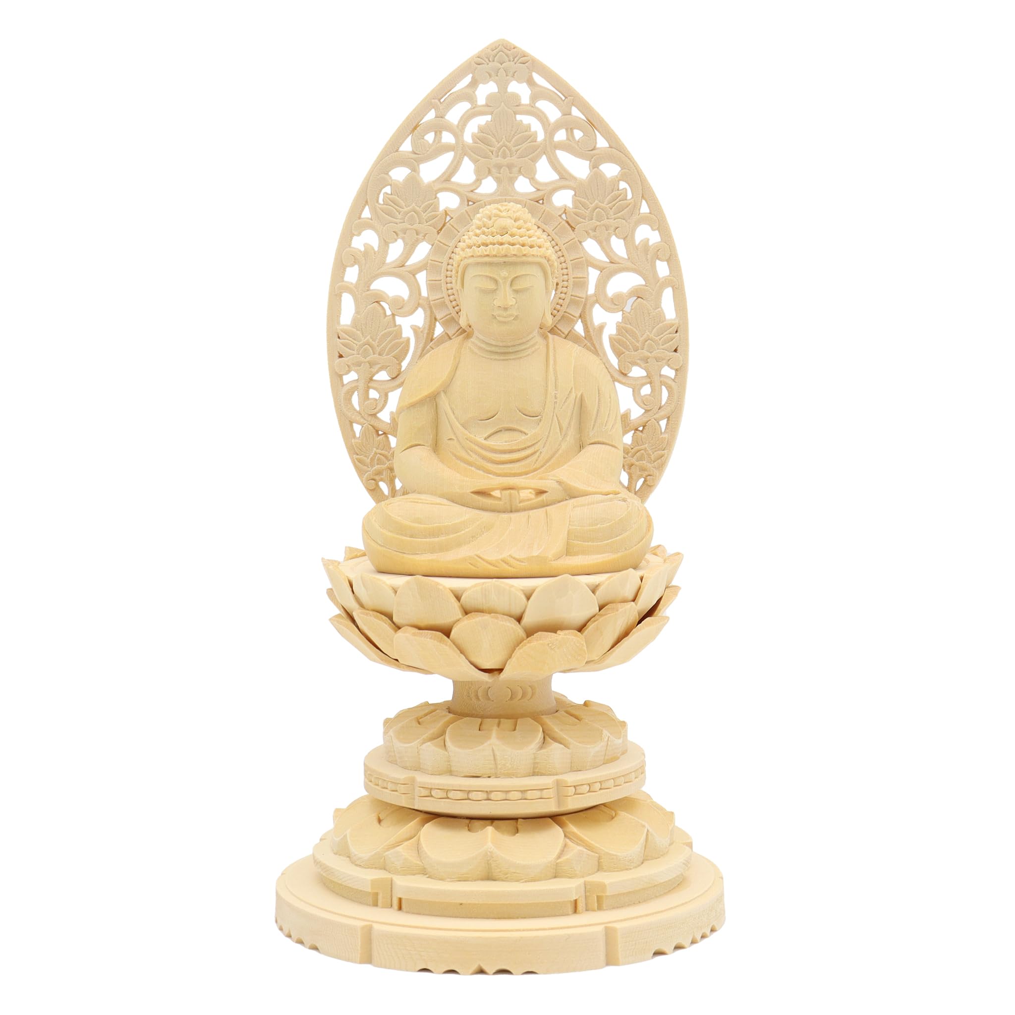 Other - 栗田こだわり仏像 【如来】 阿弥陀如来 座像 2.0寸（総高18.5cm、幅10cm、奥行き9cm） 草光背 円台 桧木製高級木彫り 天台宗 6082