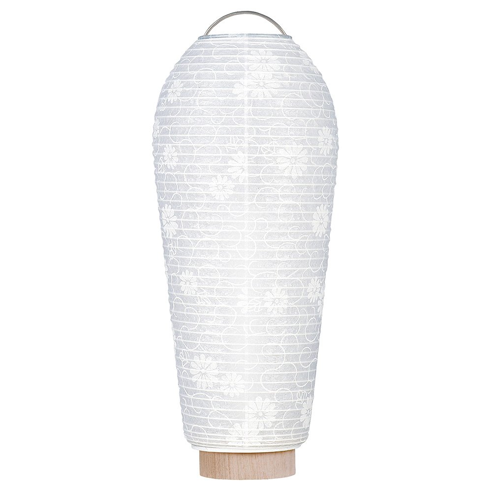 Bon Paper Lanterns - 仏壇屋 滝田商店 ミニ 盆提灯 盆ちょうちん 新盆用小珠(こだま)紋天 「弥生」3901◆高さ25cm×火袋径10cm◆ 白提灯 コードレス 置き提灯 証明書付