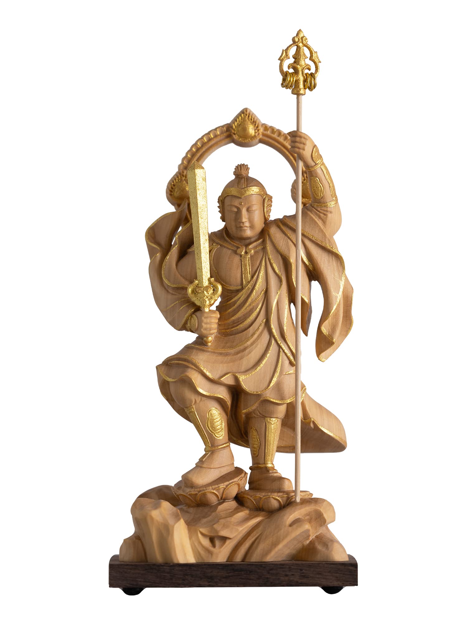 極小仏 勝軍地蔵尊 14cm（木製：ツゲ 金泥仕上）＿将軍地蔵 地蔵菩薩 仏像 フィギュア 木彫り 置物（GSBしょうぐんじぞうそん