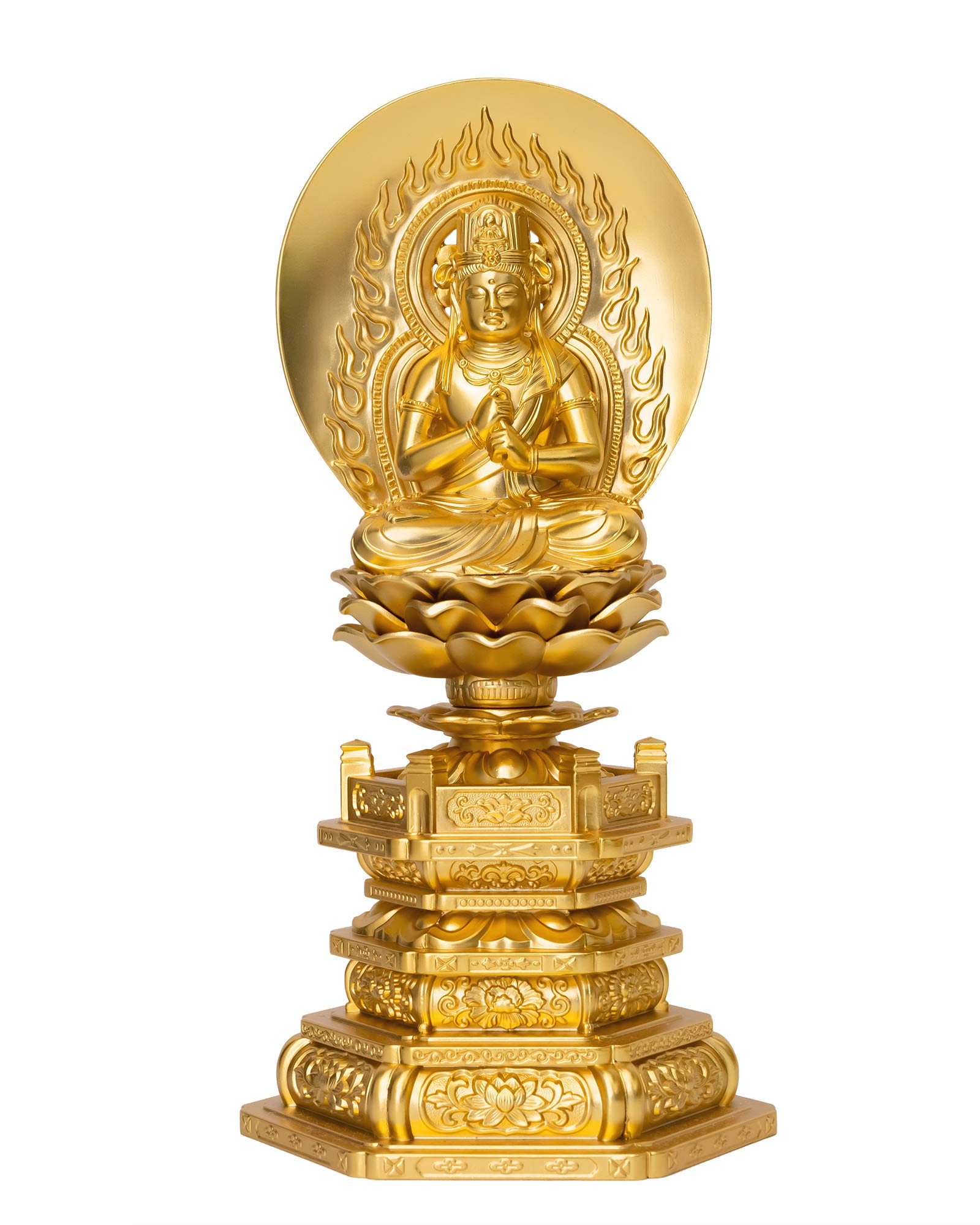 Buddhist Altar Ritual Articles - 仏像 大日如来 18.5cm(金メッキ/24金) 仏師：牧田秀雲 原型＿『真言宗/未・申年生まれ守護本尊』 十二支守り本尊 干支 高岡銅器(だいにちにょらい/L)